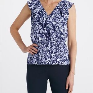 Floral Ruffle Sleeveless Top - Blue